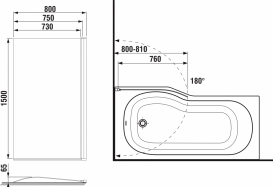 Шторка для ванної Jika Tigo 80х150 см вигнута скляна права H2572110026681