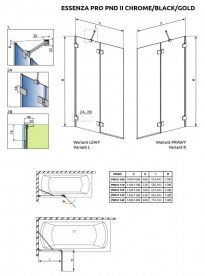 Шторка для ванної Radaway Essenza Pro Black PND II 120 см права чорний/прозоре скло 10102120-54-01R