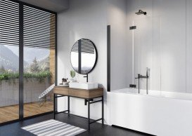 Шторка для ванної Radaway Nes 8 Black PND I 130 ліва чорний/прозоре скло 10060130-54-01L