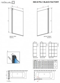 Шторка для ванної Radaway Nes 8 Black PNJ I Factory 70 ліва чорний/скло Factory 10061070-54-55L