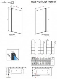 Шторка для ванной Radaway Nes 8 Black PNJ I Factory 80 левая черный/стекло Factory 10061080-54-55L