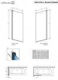 Шторка для ванной Radaway Nes 8 Black PNJ I Frame 90 правая черный/стекло Frame 10061090-54-56R