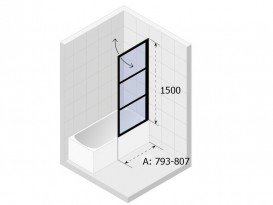 Шторка для ванной Riho Grid GB501 80х150 правая черный/прозрачное стекло GBB5080002