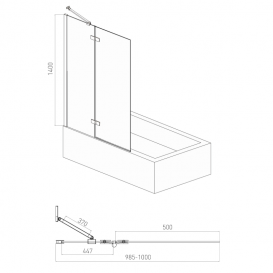 Шторка для ванної Volle 100 см поворотна хром/прозоре скло 10-11-102