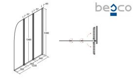 Шторка для ванны Besco Ambition 3 123,5х139 см хром/прозрачное стекло PA-3S
