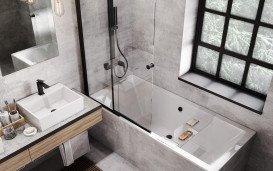 Шторка для ванны Besco Easy Slide 100х150 см черный матовый/прозрачное стекло PESB-2S