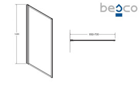 Шторка для ванни Besco Enzo 70х140 см чорний матовий/прозоре скло PEB-1S