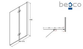 Шторка для ванни Besco Lumix 100х145 см чорний матовий/прозоре скло PLB-2S