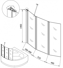 Шторка для ванны Kolpa San Loco Sole TP 143/K-D 143х140 см левая профиль серебряный стекло прозрачное 528100