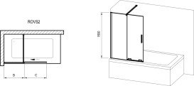 Шторка для ванни Ravak Roll ROVS 2-110 110х150 см профіль полірований алюміній прозоре скло X786D0C00Z1