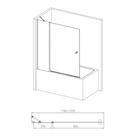 Шторка на ванну 120 см з одним нерухомим елементом і поворотним Volle скло прозоре 10-11-101