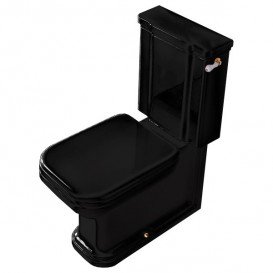 Сидіння з кришкою для унітазу Kerasan Waldorf з мікроліфтом поліестер чорний глянсовий петлі золото 418704