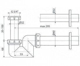 Сифон для раковины и биде AlcaPlast Ø32 мм полипропилен A45F-DN32