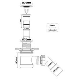 Сифон для душового піддону McAlpine HC26CLCP Clik-Clak накладка з латуні 70х40/50 мм А0047349