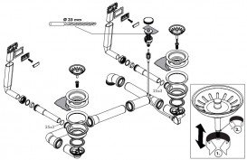 Сифон для подвійних раковин з автоматичним комплектом слив-перелив Hansgrohe D15-11 білий / нержавіюча сталь 43932800