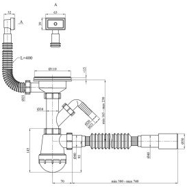 Сифон для кухонної мийки Kroner KRP KS02-1WHI 3½''х40/50 мм з відведенням для пральної машини CV034316