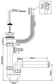 Сифон для кухонной мойки McAlpine с подключением к стиральной машине 1½ с переливом HC7HC17PR