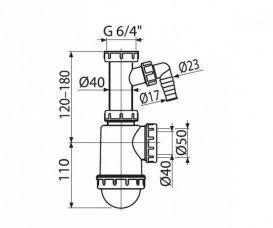Сифон для мийки AlcaPlast з накидною гайкою 6/4 