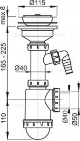 Сифон для мийки AlcaPlast з нержавіючої гратами і штуцером A446P-DN50 / 40