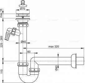 Сифон для мойки AlcaPlast с нержавеющей peшeткой и штуцером A810-DN40