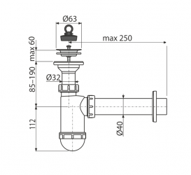 Сифон для раковини AlcaPlast з гнучким з'єднанням A41 + A71