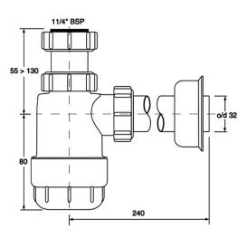 Сифон для раковины и биде McAlpine HC2 без слива 1 1/4х32мм пластик А0047303