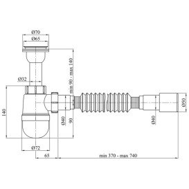 Сифон для раковини Kroner KRP TB06 1¼х32х50 пластик/нержавіюча сталь CV032108