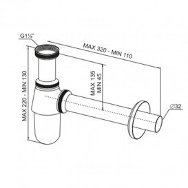 Сифон для раковины Prevex c накидной гайкой 5/4 d32 мм латунь хром A12032M-01