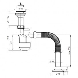 Сифон для раковины Prevex Ventloc 32/40 мм с сухим затвором и резиновой пробкой 3035001