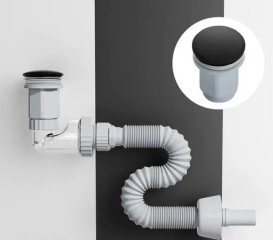 Сифон для раковини VBI меблевий з чорним клапаном VBI-059101BL