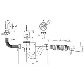 Сифон с переливом для ванны Kroner KRP BS02 1½х40/50 прямоточный пластик/нержавеющая сталь CV032062