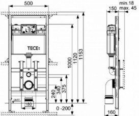 Система инсталляции для подвесного унитаза TECE TECElux 1120 мм 9600100