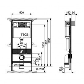 Система инсталляции для подвесного унитаза TECE ТЕСЕprofil 1120 мм универсальный с регулировкой высоты и двойного слива 9300000