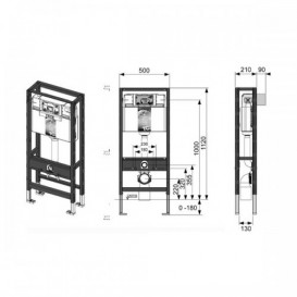 Система інсталяції для підвісного унітазу TECE ТЕСЕprofil 1120 мм монтаж без опори на стіну 9300031