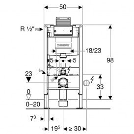 Система інсталяції для підвісного унітазу Geberit Duofix із вбудованим бачком Omega з фронтальним або горизонтальним управлінням 111.030.00.2