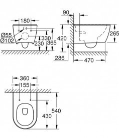 Система инсталляции Grohe Rapid SL с подвесным унитазом Essence Ceramic и сиденьем 39571CB1