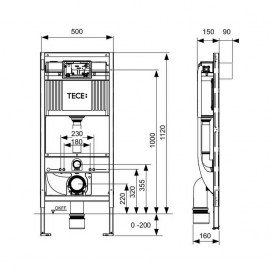 Система инсталляции TECE ТЕСЕprofil 1120 мм для установки унитазов-биде со скрытым подключением воды и электропитания 9300079