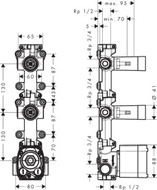 Скрытая часть термостата Hansgrohe Axor One на 2 потребителя 48720180