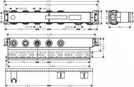 Скрытая часть термостата Hansgrohe Axor Select 3 потребителя 18311180