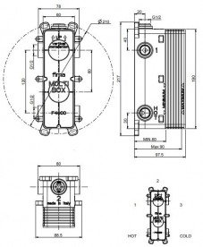 Прихована монтажна частина змішувача для душу Fima Carlo Frattini 3 виходи F4000