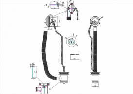 Слив-перелив для ванны Burlington с цепочкой гибкой подводкой и переливной решеткой золото W3 GOL