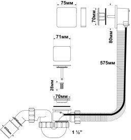 Злив-перелив для ванни McAlpine автомат преміум квадратний хром HC31SQ-CBS1