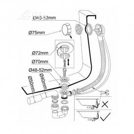 Злив-перелив із сифоном для ванни Kolpa San PAL 450 мм білий/хром 746260