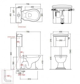 Сливной бачок подвесной для унитаза низкий Kerasan Retro прямоугольный чёрный 107204