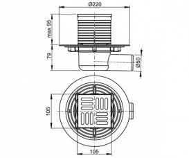 Зливний трап AlcaPlast 105 × 105 мм з гратами бічний стік APV1321