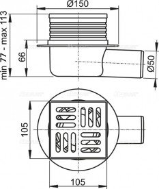 Зливний трап AlcaPlast 105 × 105 мм з гратами бічний стік APV26