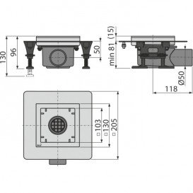 Сливной трап AlcaPlast 130×130 мм низкий боковой сток без pешетки APV120