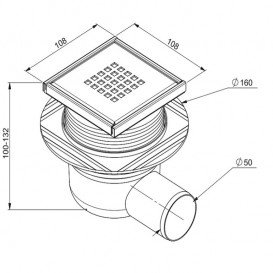 Зливний трап для душу Prevex Cubo з литою сталевою решіткою 106x106 мм WDR-110-01-4402-01