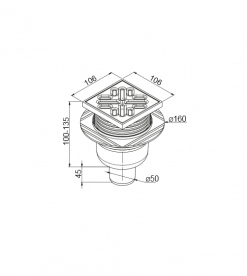 Зливний трап для душу Prevex зі сталевою решіткою 106x106 мм C107N-01