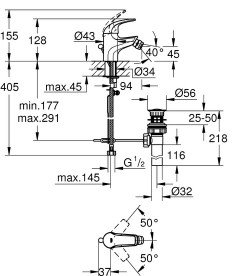 Змішувач для біде Grohe BauCurve одноважільний з донним клапаном хром 32849000